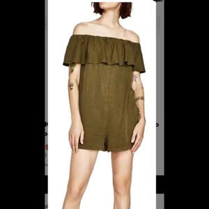 Zara Khaki Caqui Off-the-hombro Mono Romper/Jumpsuit Size XS